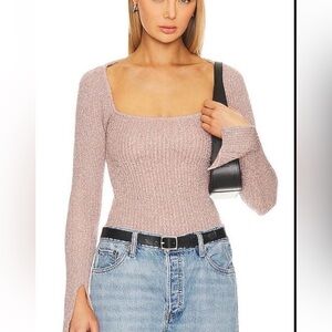 ASTR The Label Marina Square Neck Sweater Embellished Dusty Rose Small Y2K NWT